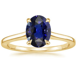 Solitaire Ring Yellow Gold Oval Sri Lankan Sapphire 3.50 Carats