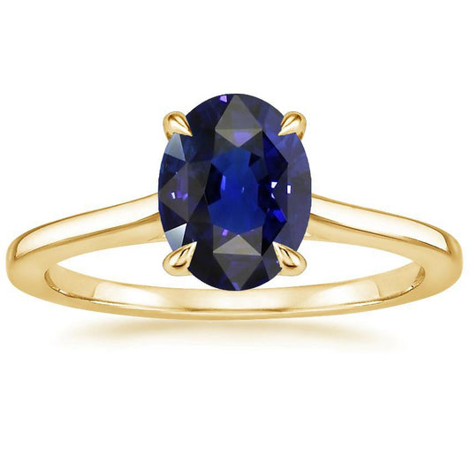 Solitaire Ring Yellow Gold Oval Sri Lankan Sapphire 3.50 Carats - Gemstone Ring-harrychadent.ca