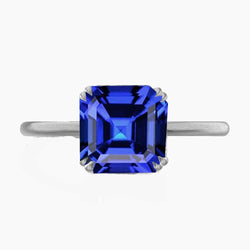 Solitaire Sapphire Ring Asscher Cut Double Prong Gold 14K 2.50 Carats