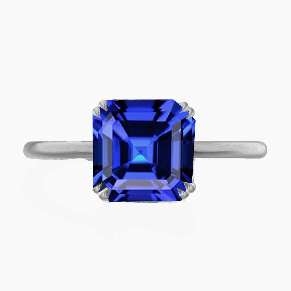 Solitaire Sapphire Ring Asscher Cut Double Prong Gold 14K 2.50 Carats - Gemstone Ring-harrychadent.ca