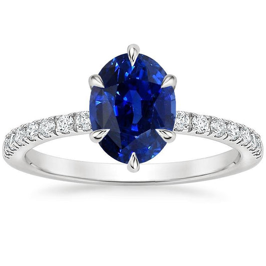 Solitaire Sapphire Ring Oval With Round Diamond Accents 4.75 Carats - Gemstone Ring-harrychadent.ca