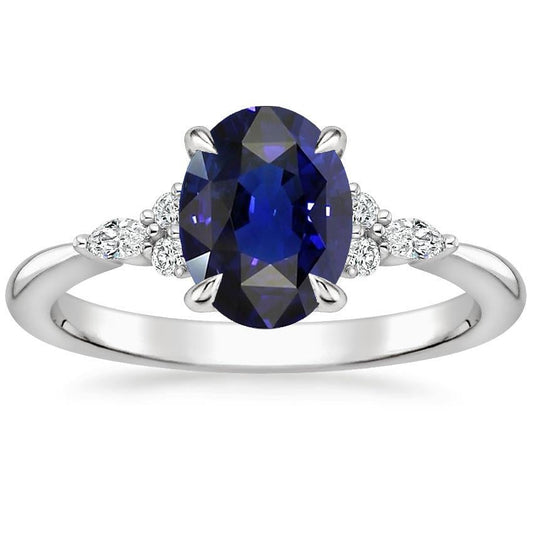 Solitaire Sapphire Ring With Marquise & Round Diamond Accents 3 Carats - Gemstone Ring-harrychadent.ca