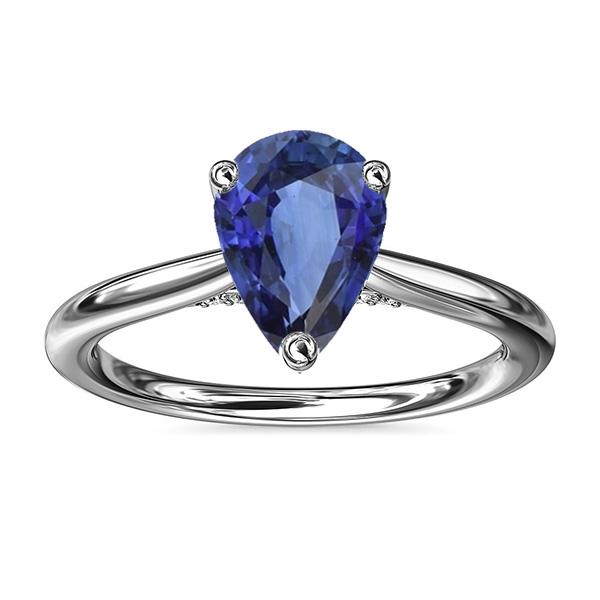 Solitaire Sri Lankan Sapphire Ring 14K Gold Pear Shaped 2.50 Carats - Gemstone Ring-harrychadent.ca