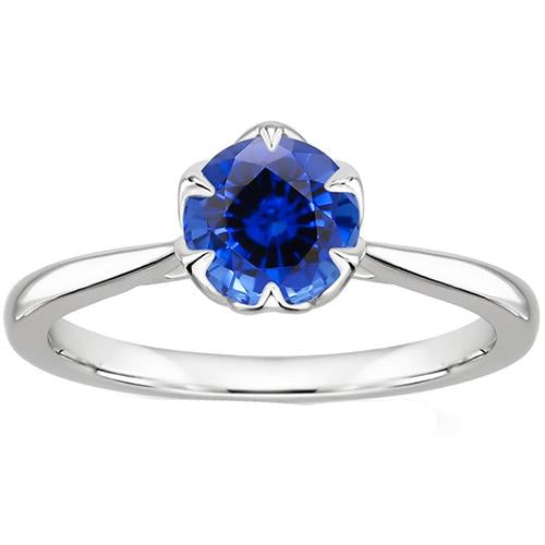 Solitaire Sri Lankan Sapphire Ring 2 Carats Tapered Shank White Gold - Gemstone Ring-harrychadent.ca