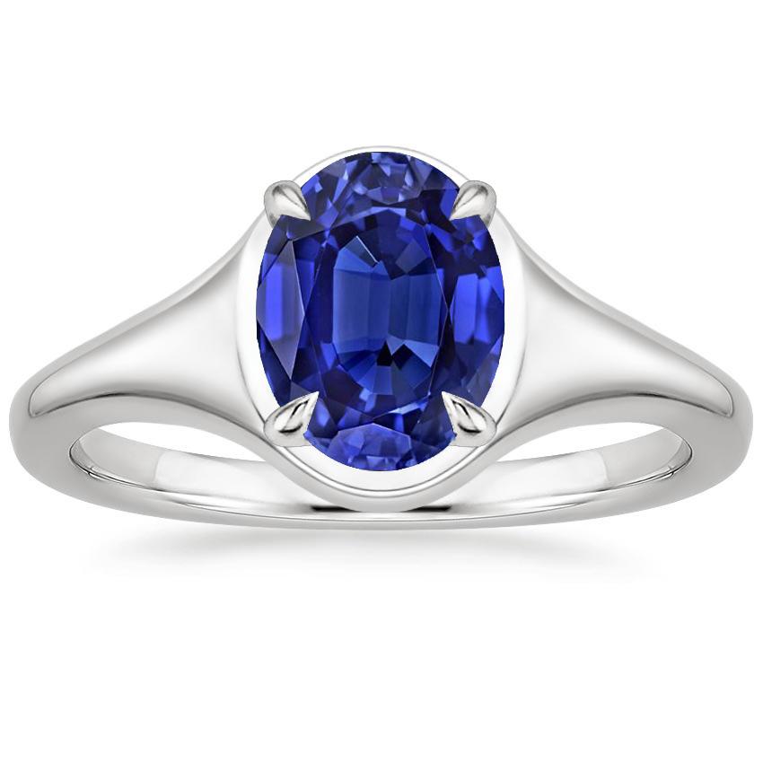 Solitaire Sri Lankan Sapphire Ring White Gold 14K Oval Cut 3 Carats - Gemstone Ring-harrychadent.ca