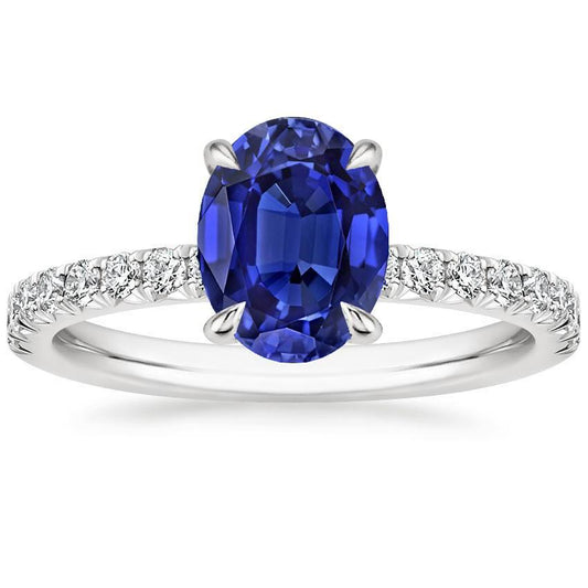 Solitaire Sri Lankan Sapphire Ring With Diamond Accents 4 Carats - Gemstone Ring-harrychadent.ca