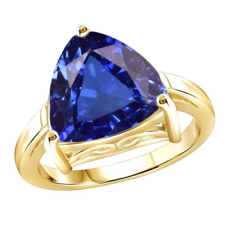 Solitaire Trillion Blue Sapphire Ring Yellow Gold Jewelry 3 Carats - Gemstone Ring-harrychadent.ca