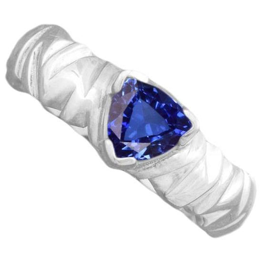 Solitaire Trillion Ring V Prong Blue Sapphire Vintage Style 1 Carat - Gemstone Ring-harrychadent.ca