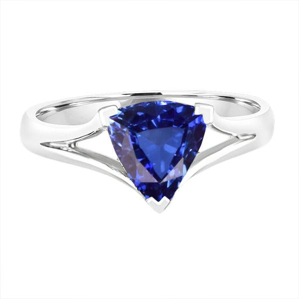Solitaire Trillion Sapphire Ring V Prong Split Shank 1.50 Carats - Gemstone Ring-harrychadent.ca