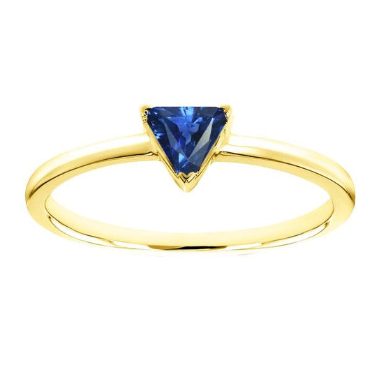 Solitaire Trillion Shaped Ring Yellow Gold 14K Blue Sapphire 1 Carats - Gemstone Ring-harrychadent.ca