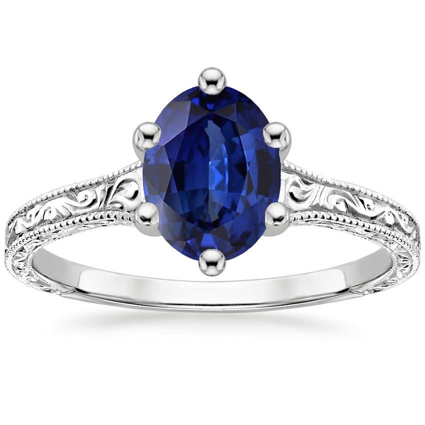 Solitaire Wedding Ring Antique Style Ceylon Sapphire 2 Carats - Gemstone Ring-harrychadent.ca