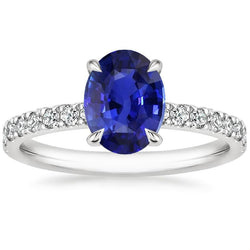 Solitaire Wedding Ring Blue Sapphire With Natural Earth Mined Diamond Accents 4.50 Carats