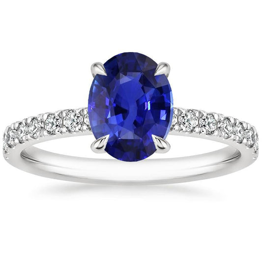 Solitaire Wedding Ring Blue Sapphire With Diamond Accents 4.50 Carats - Gemstone Ring-harrychadent.ca