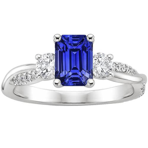 Solitaire With Accents 3 Stone Ring Blue Sapphire 4.25 Carats - Gemstone Ring-harrychadent.ca