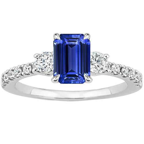 Solitaire With Accents Blue Sapphire Ring Emerald & Diamonds 5 Carats - Gemstone Ring-harrychadent.ca