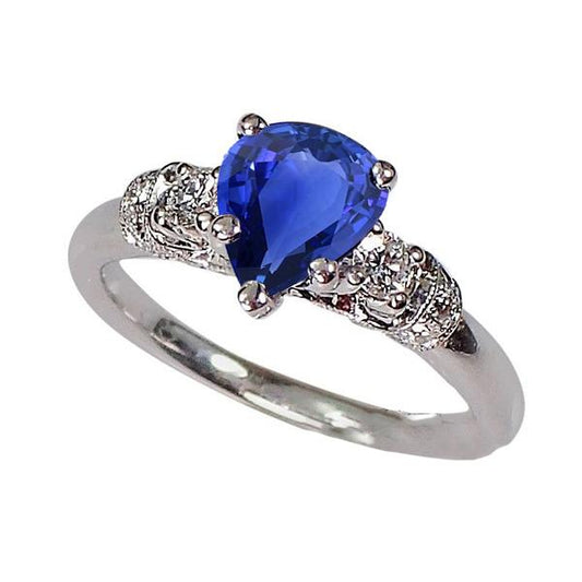 Solitaire With Accents Blue Sapphire Ring Milgrain Shank 1.75 Carats - Gemstone Ring-harrychadent.ca