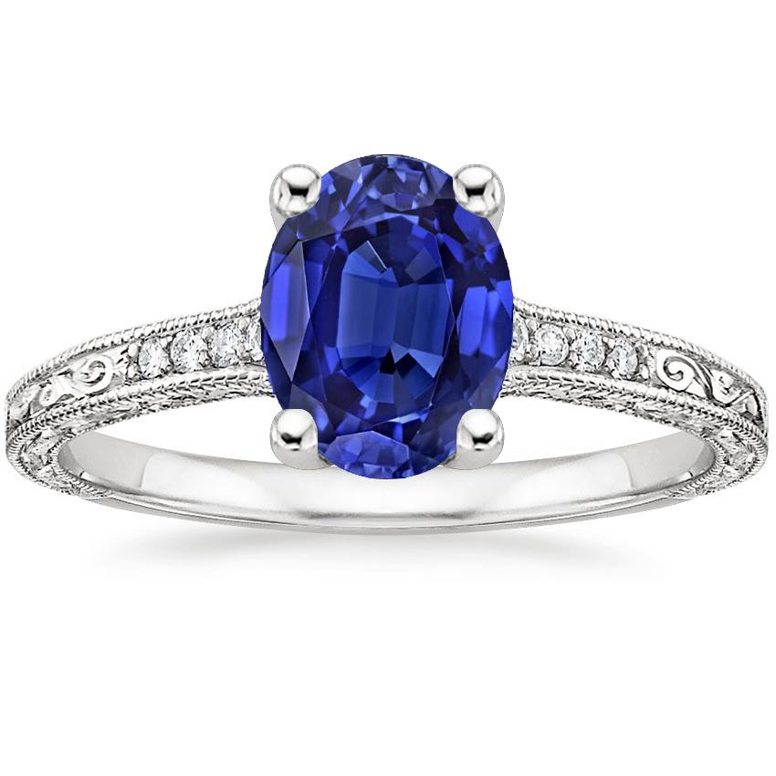 Solitaire With Accents Blue Sapphire Ring Milgrain Shank 3 Carats - Gemstone Ring-harrychadent.ca