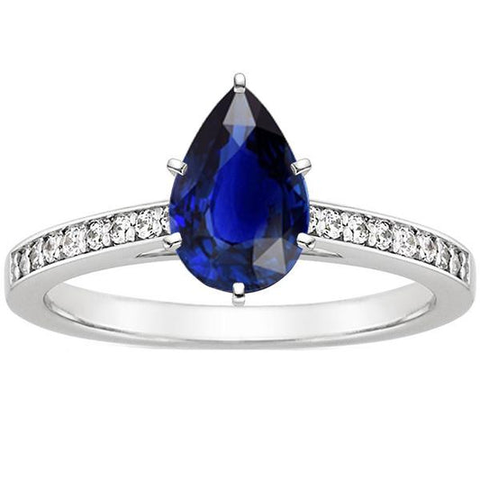 Solitaire With Accents Ring Blue Sapphire 3.50 Carats Channel Setting - Gemstone Ring-harrychadent.ca