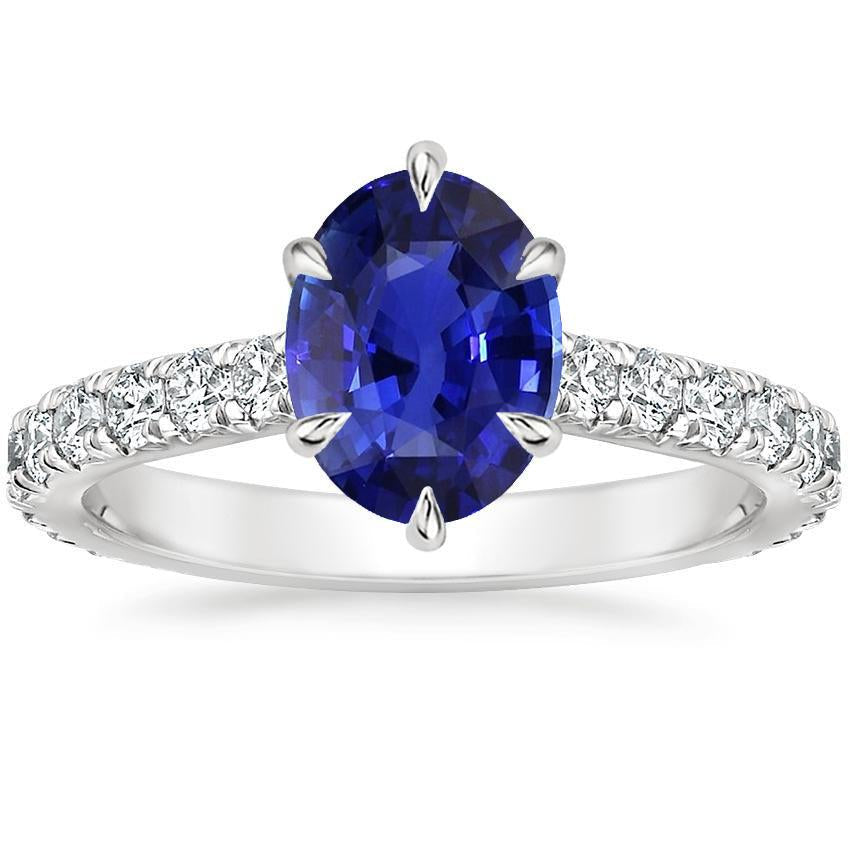 Solitaire With Accents Ring Blue Sapphire & Pave Set Diamond 4 Carats - Gemstone Ring-harrychadent.ca