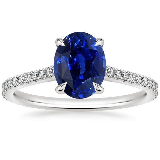 Solitaire With Accents Ring Blue Sapphire & Pave Set Diamonds 3 Carats - Gemstone Ring-harrychadent.ca