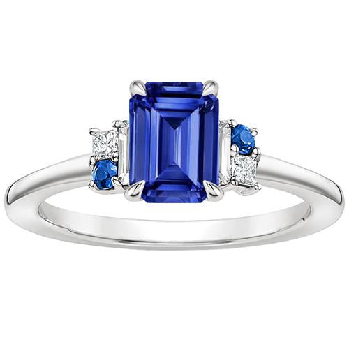 Solitaire With Accents Ring Blue Sapphires & Diamonds 3 Carats - Gemstone Ring-harrychadent.ca