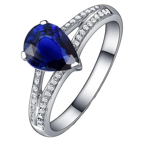 Solitaire With Accents Ring Double Shank Blue Sapphire 3.25 Carats - Gemstone Ring-harrychadent.ca