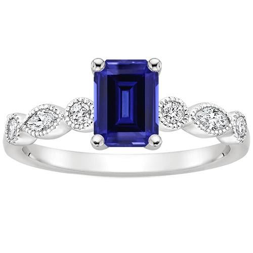 Solitaire With Accents Ring Emerald Blue Sapphire & Diamond 4 Carats - Gemstone Ring-harrychadent.ca