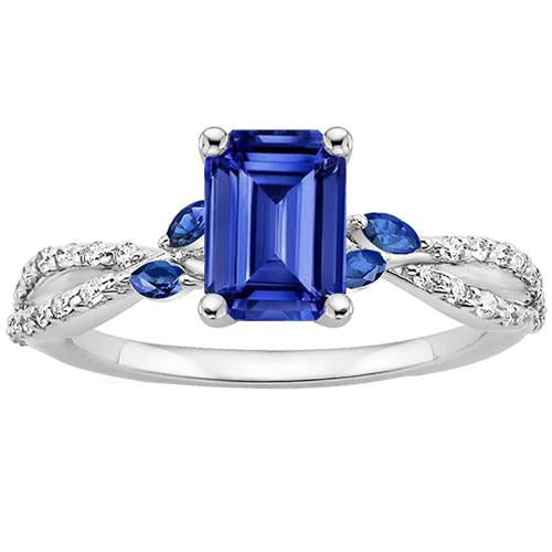 Solitaire With Accents Ring Emerald & Marquise Blue Sapphires 4 Carats - Gemstone Ring-harrychadent.ca