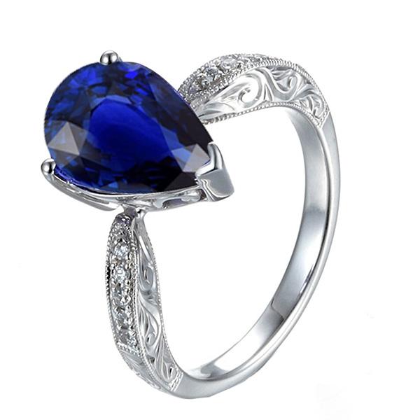 Solitaire With Accents Ring Milgrain Shank Blue Sapphire 3.50 Carats - Gemstone Ring-harrychadent.ca