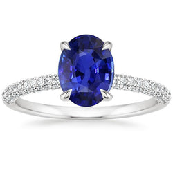 Solitaire With Accents Ring Oval Blue Sapphire & Natural Earth Mined Diamonds 5.25 Carats
