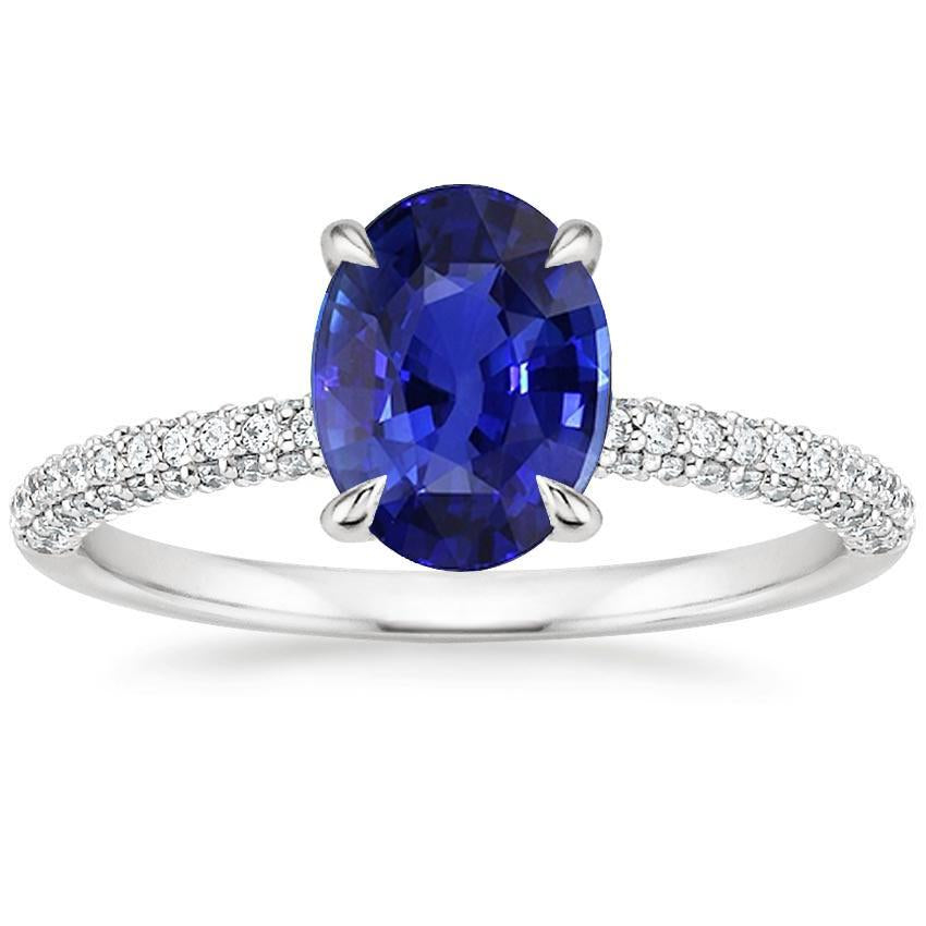 Solitaire With Accents Ring Oval Blue Sapphire & Diamonds 5.25 Carats - Gemstone Ring-harrychadent.ca