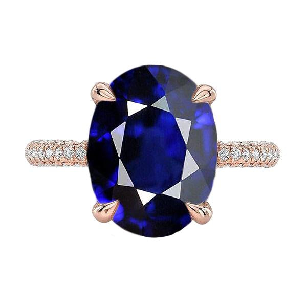 Solitaire With Accents Ring Oval Blue Sapphire & Diamonds 5.50 Carats - Gemstone Ring-harrychadent.ca