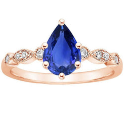 Solitaire With Accents Ring Pear Blue Sapphire & Natural Earth Mined Diamonds 3.50 Carats