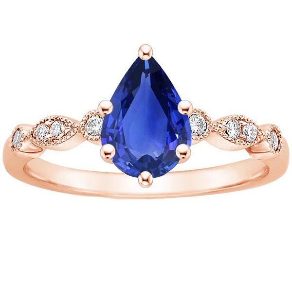 Solitaire With Accents Ring Pear Blue Sapphire & Diamonds 3.50 Carats - Gemstone Ring-harrychadent.ca