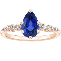 Solitaire With Accents Ring Pear Blue Sapphire & Natural Earth Mined Diamonds 4.50 Carats