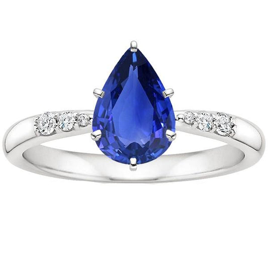 Solitaire With Accents Ring Pear Ceylon Sapphire & Diamonds 4 Carats - Gemstone Ring-harrychadent.ca