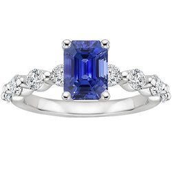 Solitaire With Accents Ring Emerald Ceylon Sapphire & Natural Earth Mined Diamond 4.25 Ct