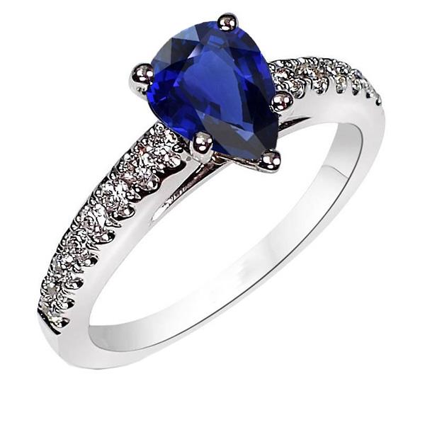 Solitaire With Accents Ring Teardrop Style Blue Sapphire 2.50 Carats - Gemstone Ring-harrychadent.ca