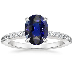 Solitaire With Natural Earth Mined Diamond Accents Engagement Ring Blue Sapphire 4 Carats
