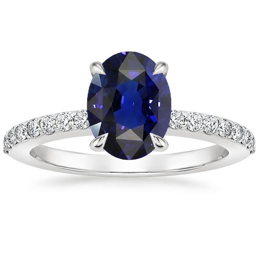 Solitaire With Diamond Accents Engagement Ring Blue Sapphire 4 Carats - Gemstone Ring-harrychadent.ca