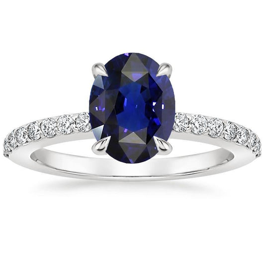 Solitaire With Diamond Accents Engagement Ring Blue Sapphire 4 Carats - Gemstone Ring-harrychadent.ca