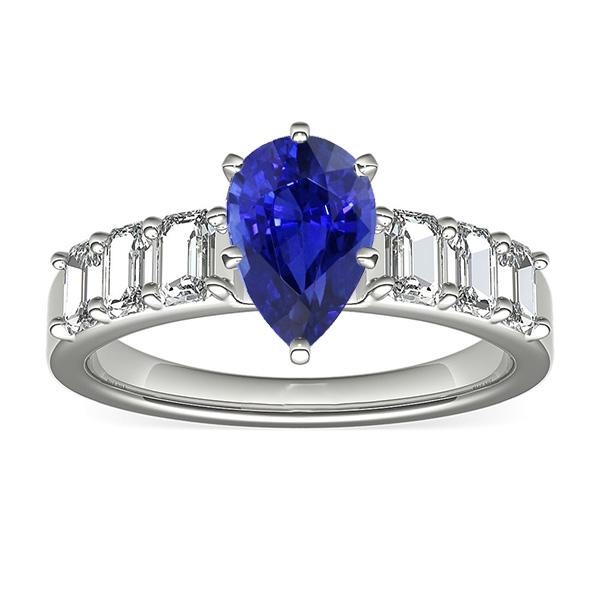 Solitaire With Emerald Diamond Accents Ring Blue Sapphire 2.50 Carats - Gemstone Ring-harrychadent.ca