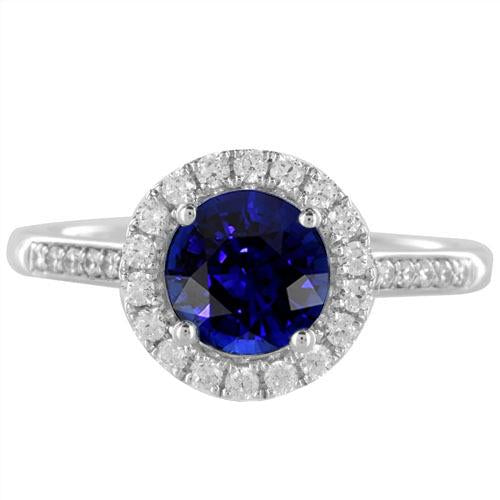 Sparking Diamond Halo Ring Round Cut Ceylon Sapphire 3.50 Carats Gold - Gemstone Ring-harrychadent.ca