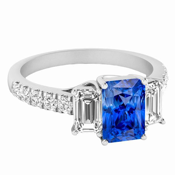 Sparkling Diamond Blue Sapphire Ring 3.50 Carats Round Emerald Stones - Gemstone Ring-harrychadent.ca