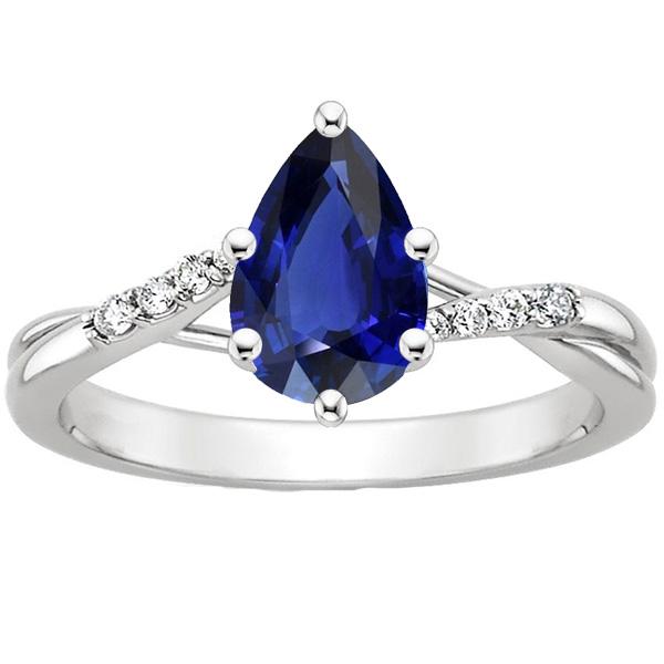 Sparkling Diamond Engagement Ring With Pear Blue Sapphire 4.50 Carats - Gemstone Ring-harrychadent.ca