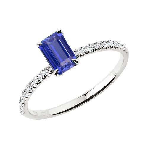 Sparkling Diamond Ring Emerald Cut Srilankan Sapphire 2 Carats Prongs - Gemstone Ring-harrychadent.ca