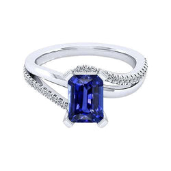 Sparkling Natural Earth Mined Diamond Ring Split Shank Emerald Ceylon Sapphire 2.50 Carats
