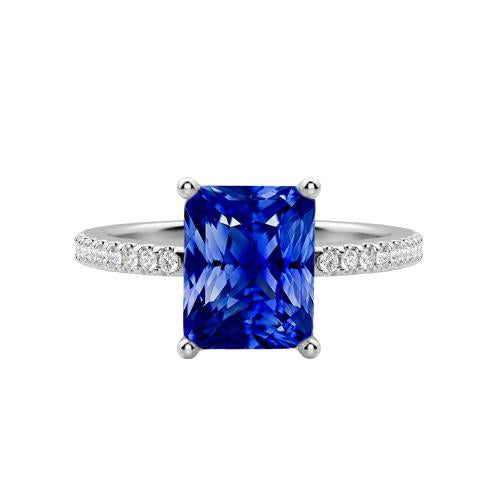 Sparkling Diamond Sapphire Engagement Ring Radiant Cut Gold 3 Carats - Gemstone Ring-harrychadent.ca