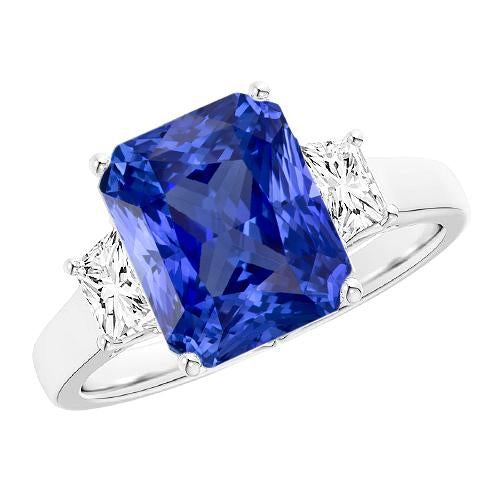 Sparkling Radiant Diamond 3 Stone Ring Sri Lanka Sapphire 3.50 Carats - Gemstone Ring-harrychadent.ca
