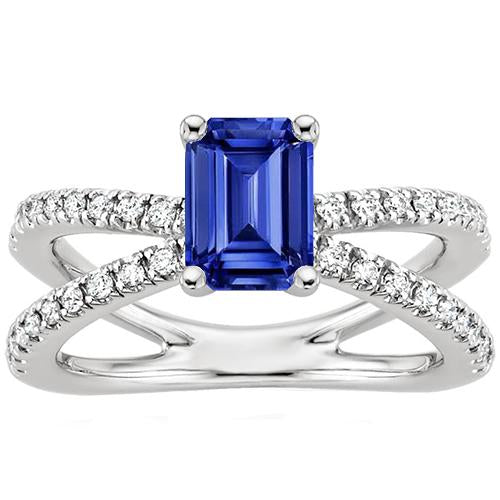 Split Shank Engagement Ring Blue Sapphire & Diamond 4.25 Carats - Gemstone Ring-harrychadent.ca